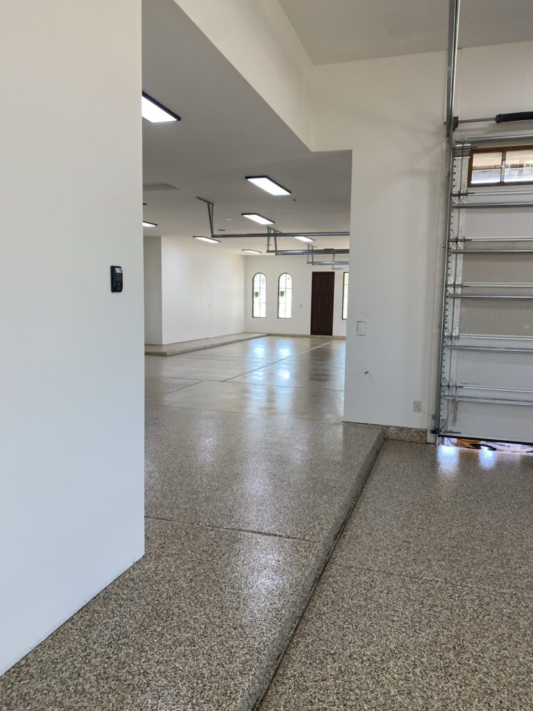 Tan Flake garage floor coating with architectural design in Fountain Hills AZ by RX Garage