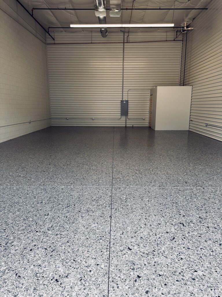 White Gray Flake garage floor coating in Fountain Hills AZ by RX Garage
