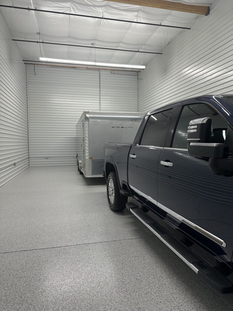Gray Flake commercial garage floor coating in Scottsdale AZ by RX Garage